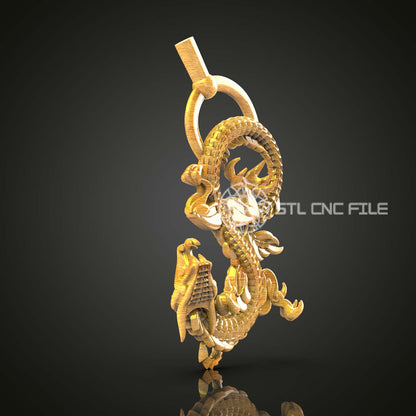 Intricate Dragon Amulet STL Model, CNC Engraving Design, Artcam Aspire 3D File, Wooden Pendant Art, Symbolic Wall Decor, CNC Digital File