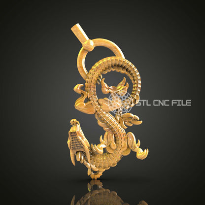 Intricate Dragon Amulet STL Model, CNC Engraving Design, Artcam Aspire 3D File, Wooden Pendant Art, Symbolic Wall Decor, CNC Digital File