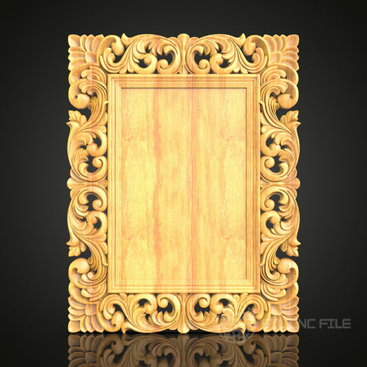 Intricate Rococo-Style Square Mirror Frame STL Model for CNC Router - Artcam, Aspire Compatible, Elegant Wood Art Decor