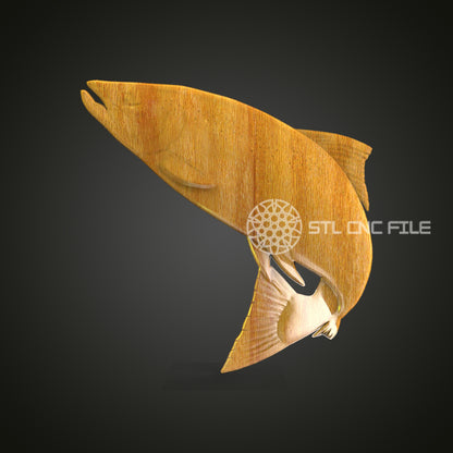 Leaping Salmon 3D STL Model, Perfect for CNC Router Engraving, Artcam & Aspire Compatible, Ideal for Fishing Wall Art