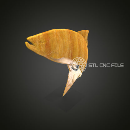 Leaping Salmon 3D STL Model, Perfect for CNC Router Engraving, Artcam & Aspire Compatible, Ideal for Fishing Wall Art