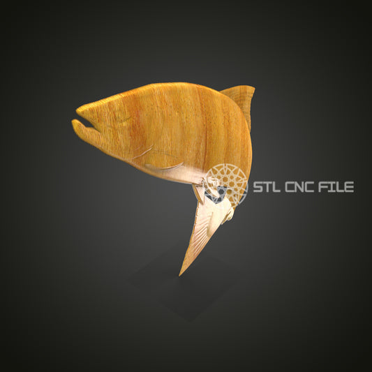 Leaping Salmon 3D STL Model, Perfect for CNC Router Engraving, Artcam & Aspire Compatible, Ideal for Fishing Wall Art