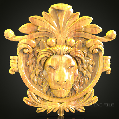 Lion Crest STL Model for CNC Routers, Regal Artcam Aspire Wood Engraving File, Heraldic Wall Decor, Royal CNC Carving Design