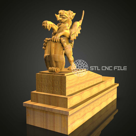London Dragon Gargoyle STL Model - CNC Engraving File, Artcam/Aspire, Gothic Wood Carving Art, City of London Wall Decor