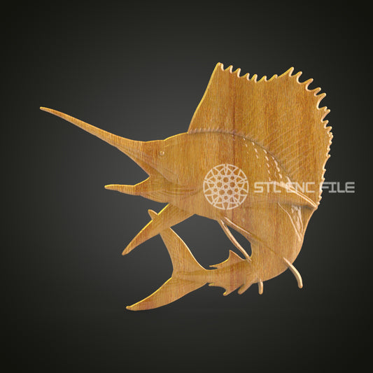 Majestic Sailfish 3D STL Model for CNC, Compatible with Artcam & Aspire, Ideal for Nautical Wood Wall Art and Decor