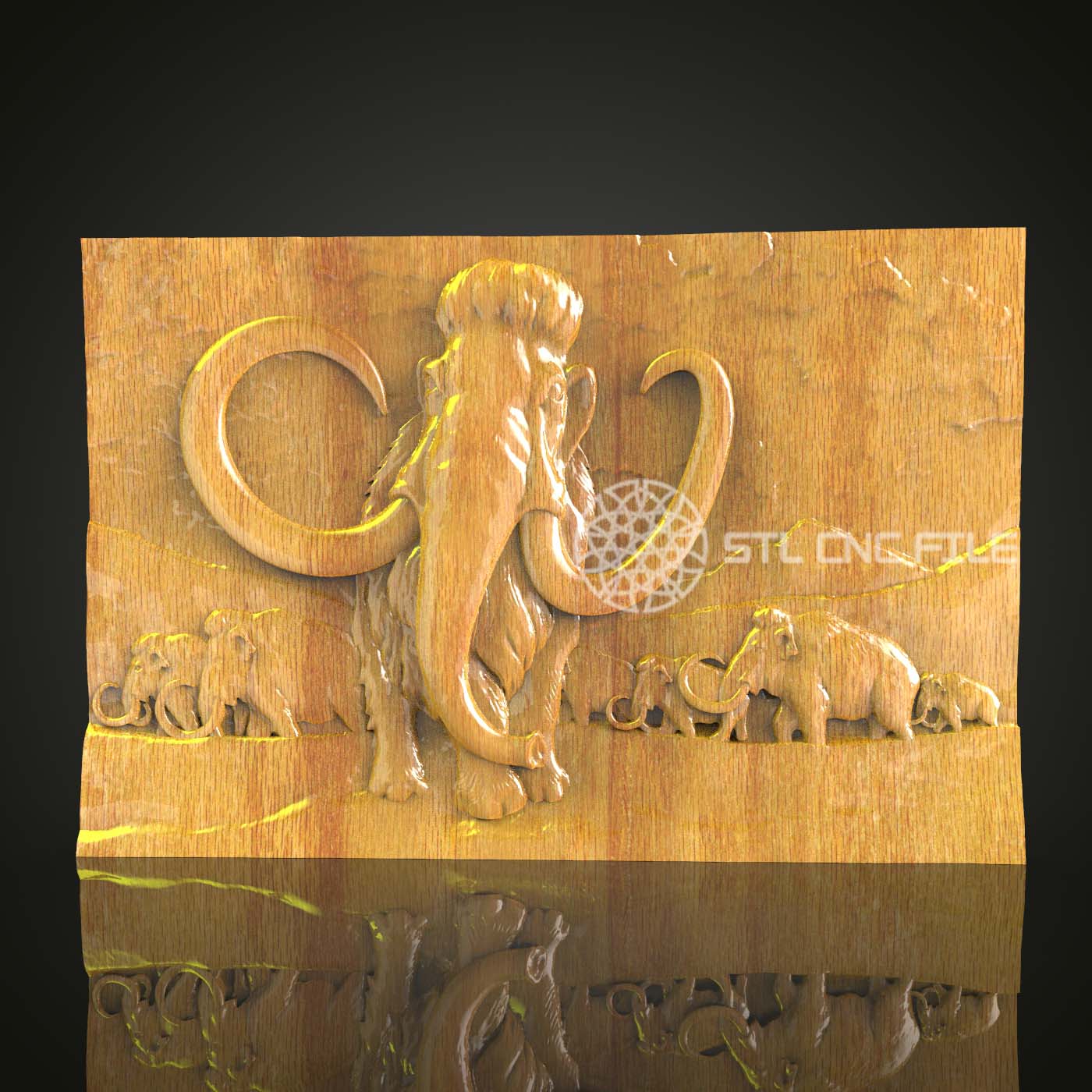 Mammoth Family STL Model, CNC Router Engraving File, Artcam Aspire Compatible, Wood Art Wall Decor, Exquisite Carved Design Download