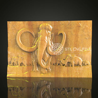 Mammoth Family STL Model, CNC Router Engraving File, Artcam Aspire Compatible, Wood Art Wall Decor, Exquisite Carved Design Download