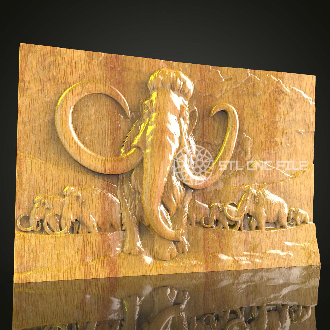 Mammoth Family STL Model, CNC Router Engraving File, Artcam Aspire Compatible, Wood Art Wall Decor, Exquisite Carved Design Download