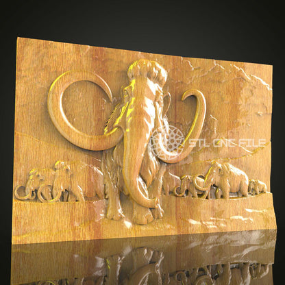 Mammoth Family STL Model, CNC Router Engraving File, Artcam Aspire Compatible, Wood Art Wall Decor, Exquisite Carved Design Download