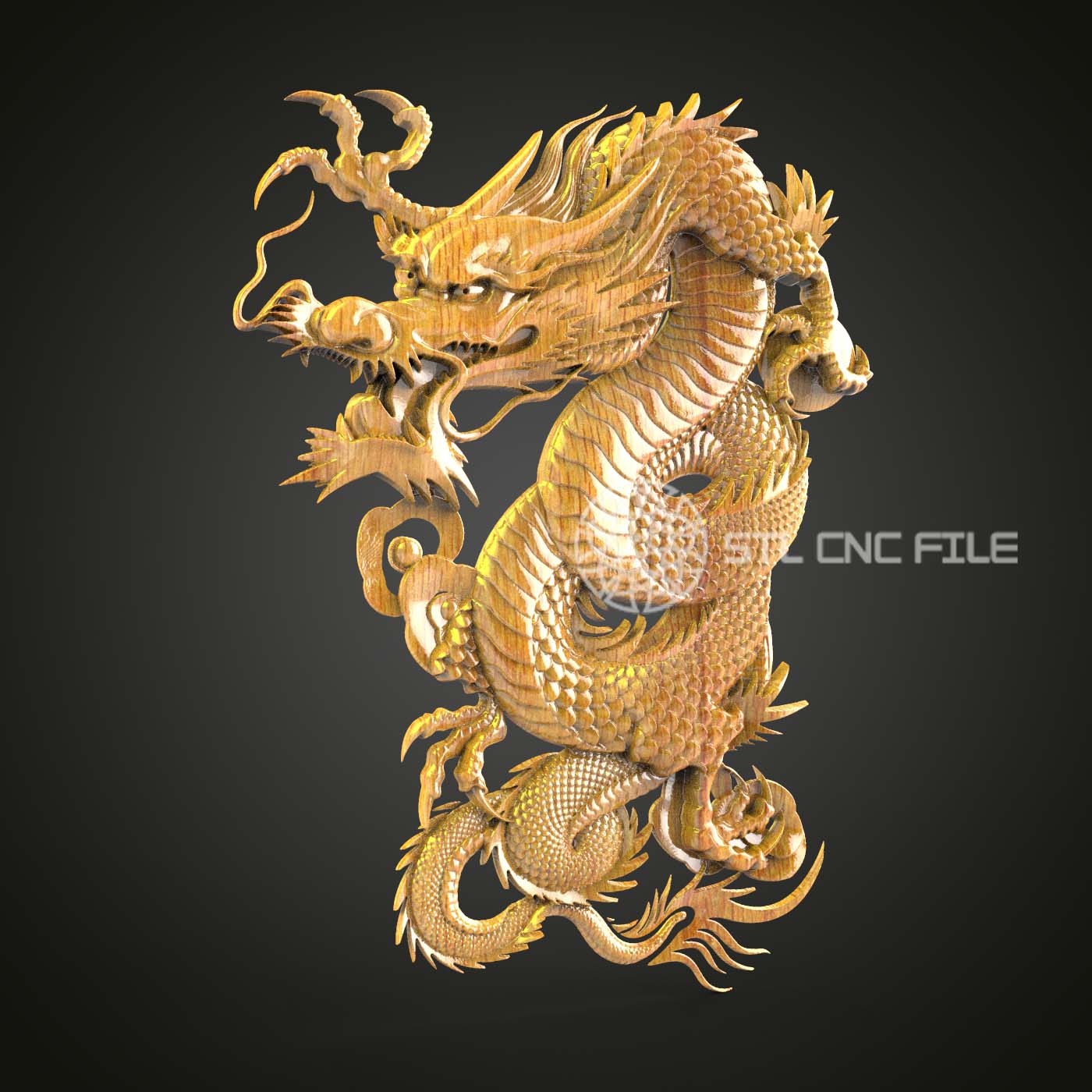Majestic Oriental Dragon STL File, CNC Router Detailed Engraving, Artcam Aspire Compatible, 3D Wood Art, Asian Myth Wall Decor, CNC Craft