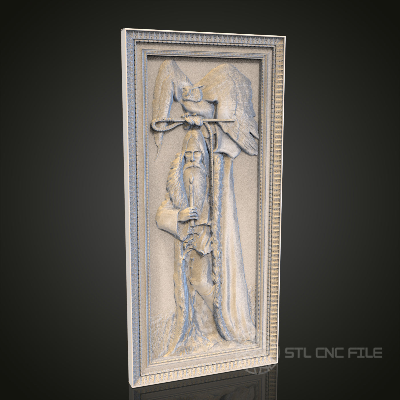 Mystical Wizard with Eagle STL Model for CNC Router, Artcam, Aspire, Enchanted Wall Art
