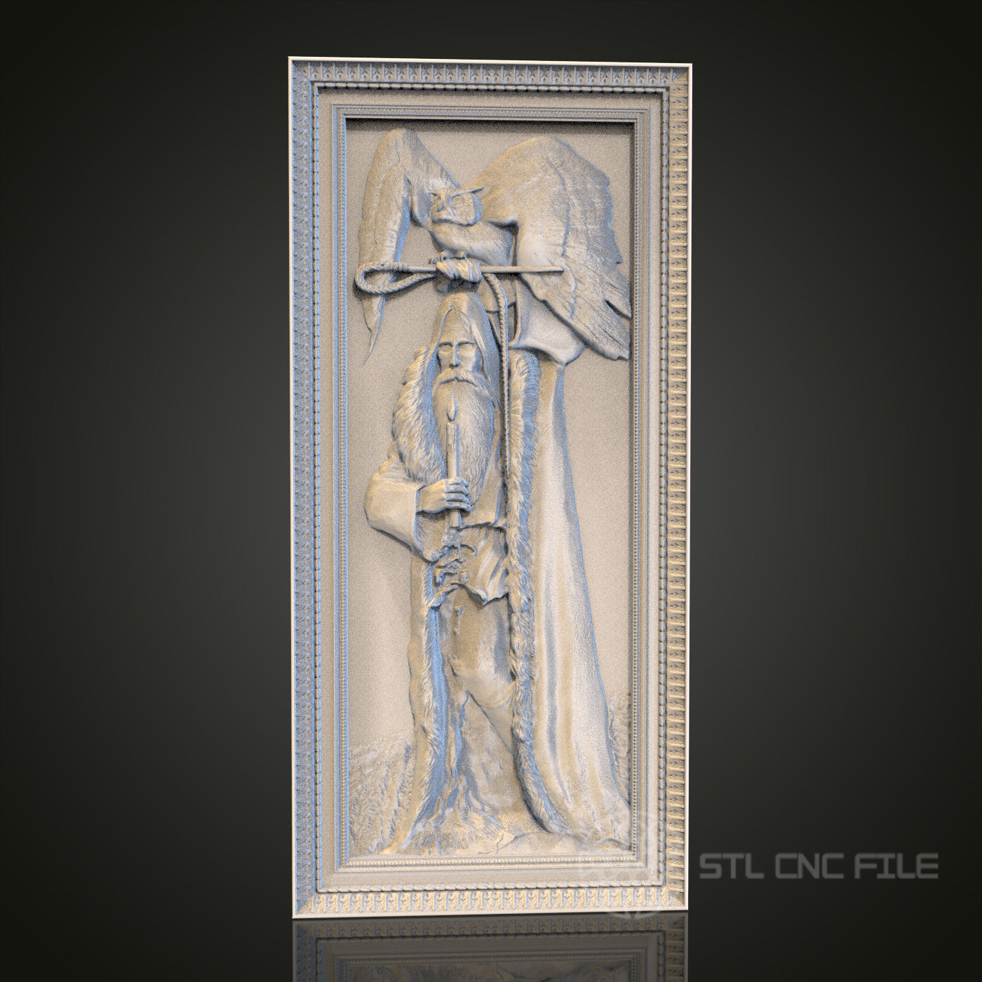 Mystical Wizard with Eagle STL Model for CNC Router, Artcam, Aspire, Enchanted Wall Art