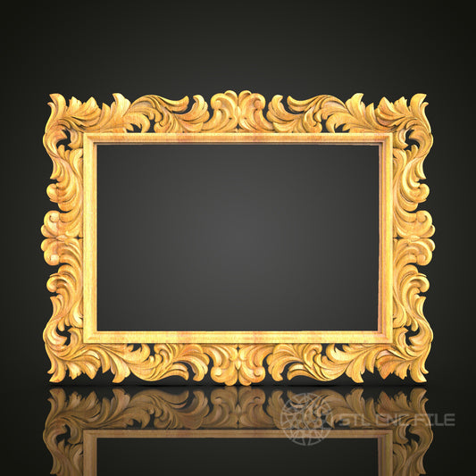 Opulent Baroque-Style Mirror Frame STL Model for CNC Router - Artcam, Aspire Compatible, Majestic Wood Art Decor