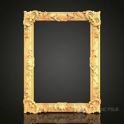 Ornate Floral and Ribbon Wood Frame STL Model, Perfect for CNC Routers - Artcam, Aspire Compatible - Ideal for Wall Art and Decor