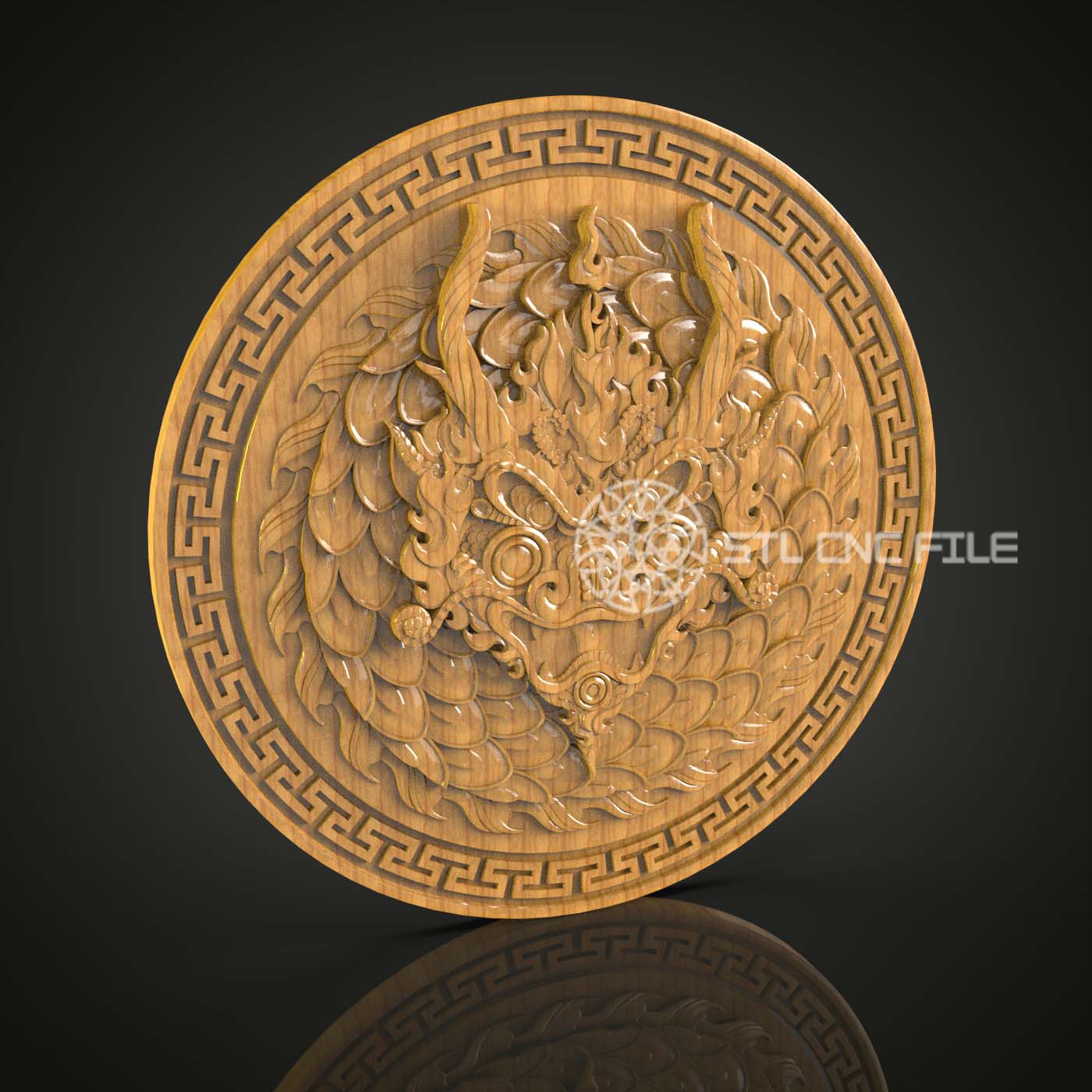 Phoenix Rebirth STL Model for CNC, Mythical Bird Carving File, Artcam Aspire Engraving, Greek Key Border Art, Eternal Flame Wall Decor, Mystical CNC Pattern