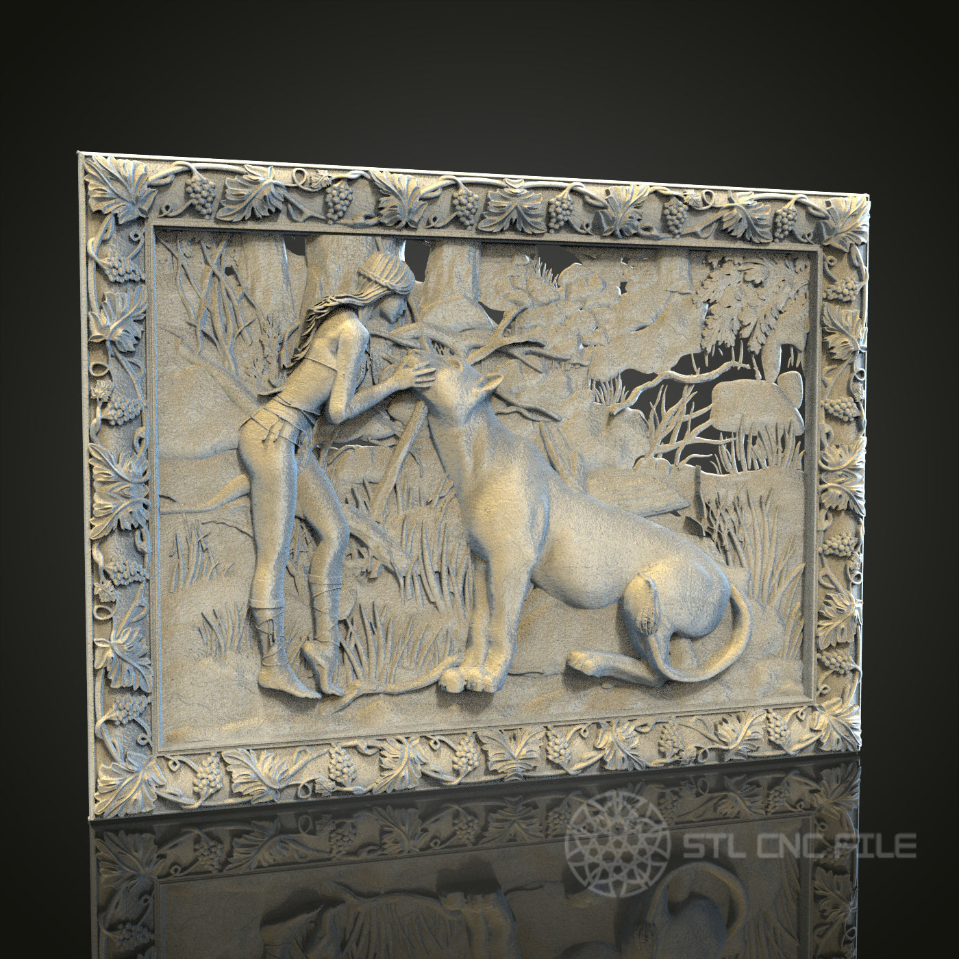 Primitive Hunter and Dog Companionship STL Model for CNC Router, Artcam, Aspire, Wall Art