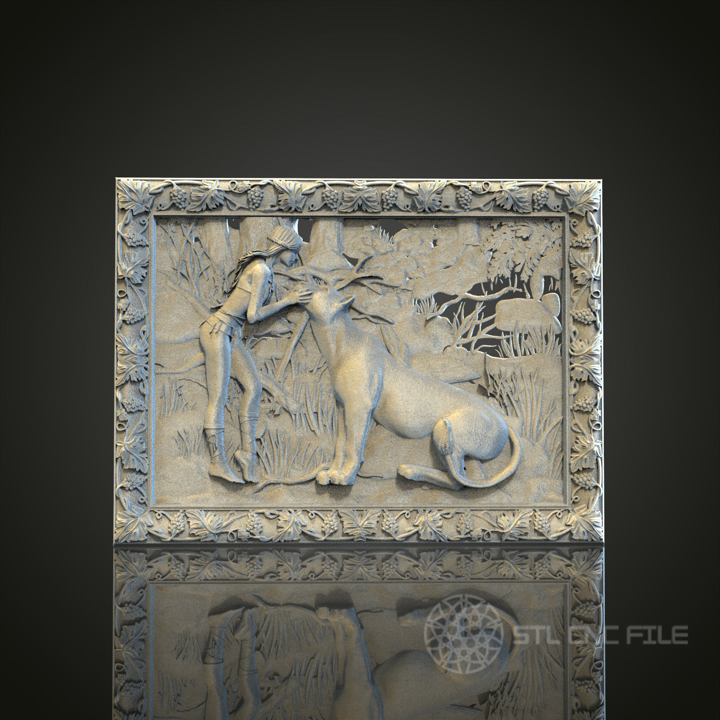 Primitive Hunter and Dog Companionship STL Model for CNC Router, Artcam, Aspire, Wall Art