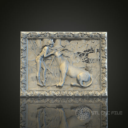 Primitive Hunter and Dog Companionship STL Model for CNC Router, Artcam, Aspire, Wall Art