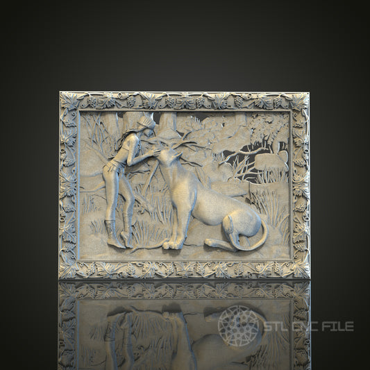 Primitive Hunter and Dog Companionship STL Model for CNC Router, Artcam, Aspire, Wall Art