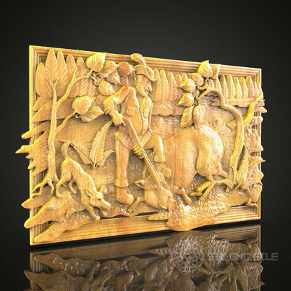 Rustic Hunter & Dogs STL Model, Countryside CNC Carving File, Artcam Aspire Wood Art, Vintage Wall Decor, Hunting Scene CNC Design