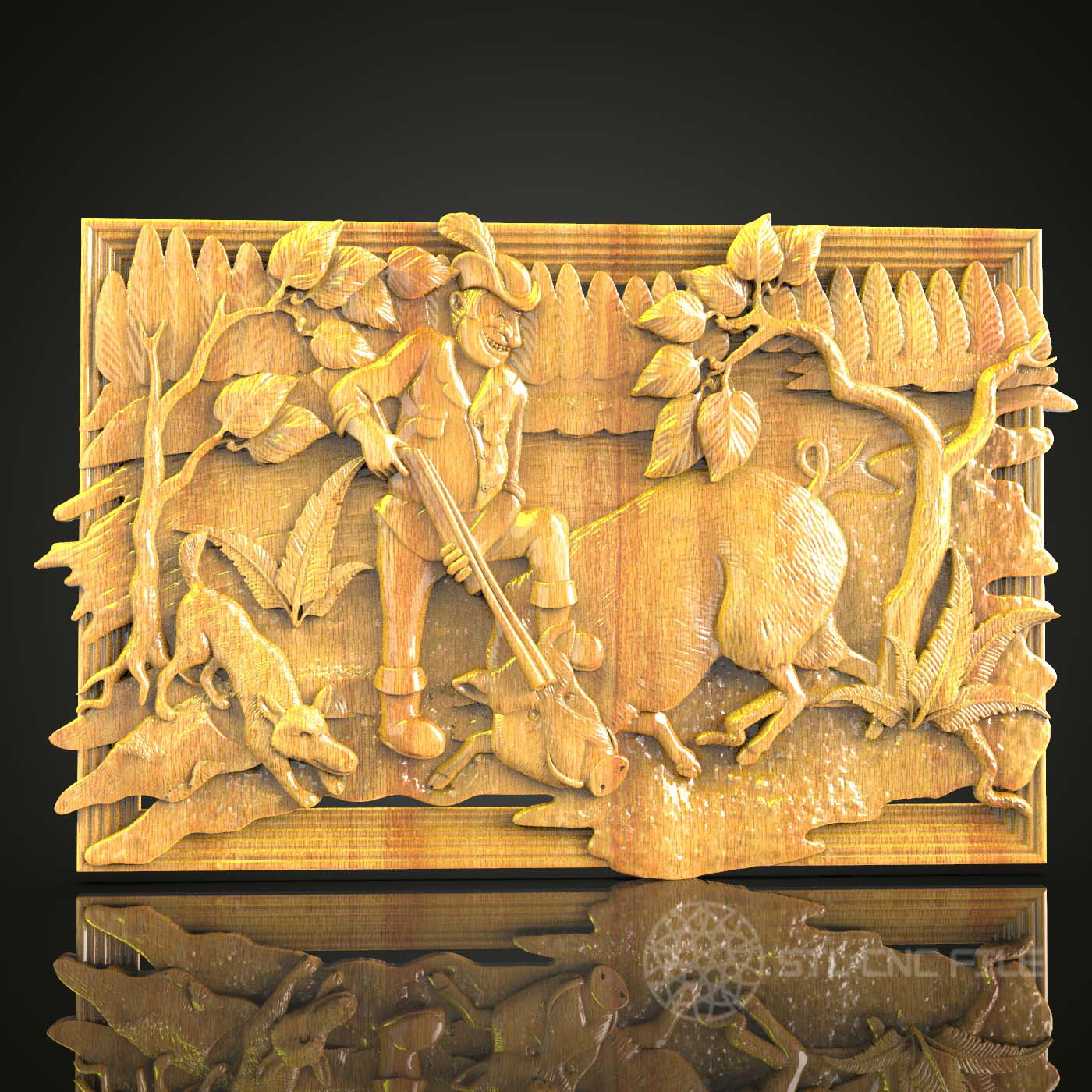 Rustic Hunter & Dogs STL Model, Countryside CNC Carving File, Artcam Aspire Wood Art, Vintage Wall Decor, Hunting Scene CNC Design