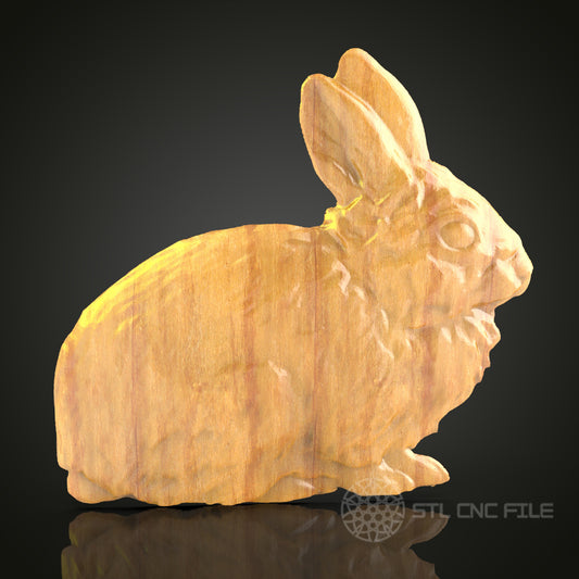 Rabbit 3D STL Model for CNC Router - Detailed Bunny Wood Carving Digital File, Garden Decor