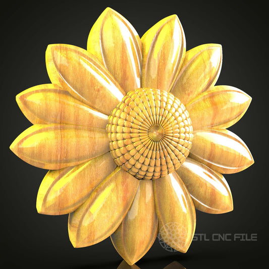 Radiant Sunflower STL File for CNC, Detailed Petal Carving, Artcam Aspire Artwork, Golden Floral Wall Art, Blossoming Decor CNC Pattern, Nature-Inspired Design