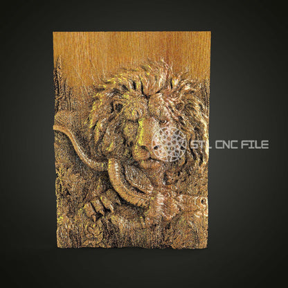 Regal Lion Portrait 3D STL Model, CNC Router Ready, for Artcam & Aspire Engraving, Perfect for Wood Art and Wall Decor Projects