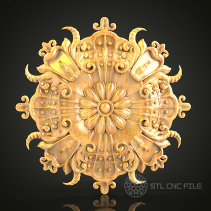 Renaissance Shield and Horns STL Model for CNC Engraving