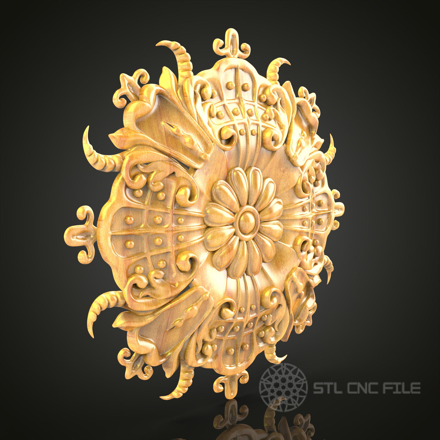 Renaissance Shield and Horns STL Model for CNC Engraving
