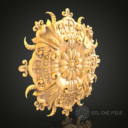 Renaissance Shield and Horns STL Model for CNC Engraving