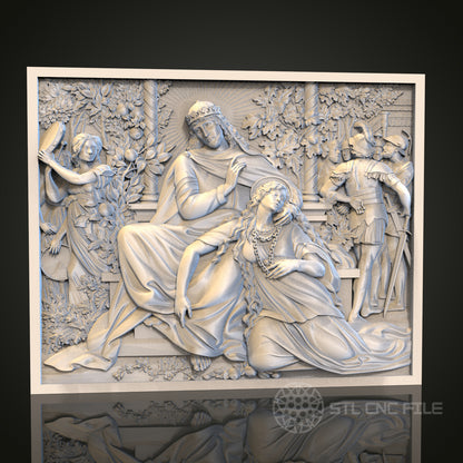 Royal Court Drama STL Model for CNC Router, Artcam, Aspire, Elegant Historical Wall Art