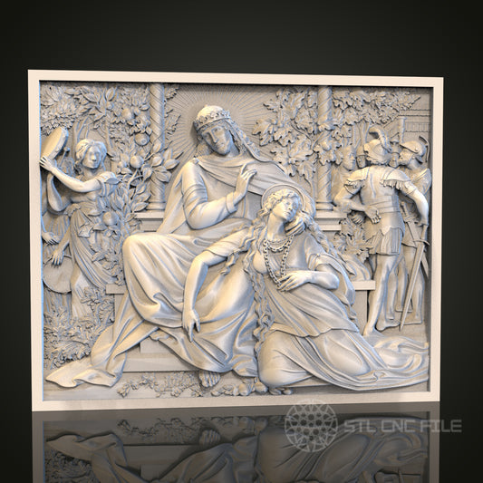 Royal Court Drama STL Model for CNC Router, Artcam, Aspire, Elegant Historical Wall Art