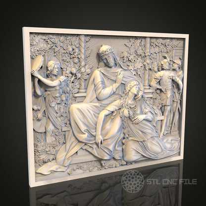 Royal Court Drama STL Model for CNC Router, Artcam, Aspire, Elegant Historical Wall Art