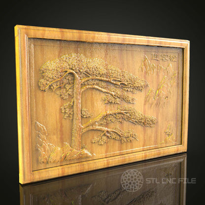 Serene Bonsai Tree STL Model for CNC Routers, Zen Garden Artcam Aspire File, Tranquil Wood Wall Decor, Asian Inspired CNC Design