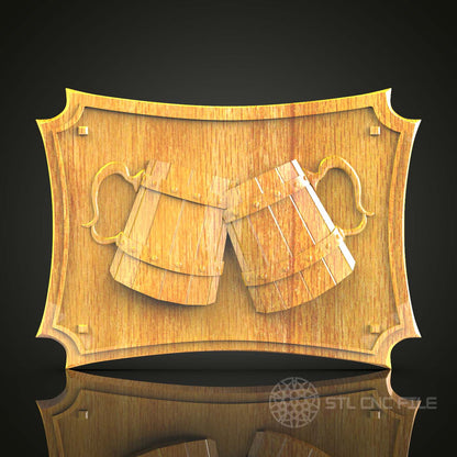 STL Beer Mugs Wall Art - CNC Router Files for Wood Engraving