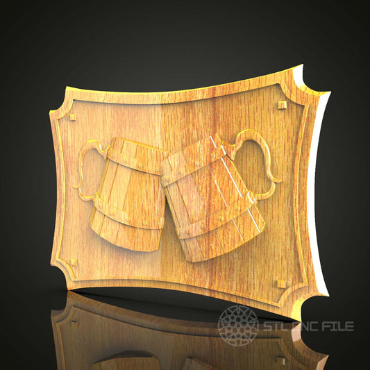 STL Beer Mugs Wall Art - CNC Router Files for Wood Engraving