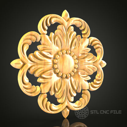 STL Model Flower Motif - CNC Router Engraver Files for Artcam, Aspire - Wood Art Wall Decor