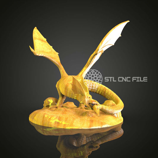Serpentine Dragon STL Model - Artcam, Aspire CNC Router Engraver Files | Exotic Wood Art, Fantasy Wall Decor