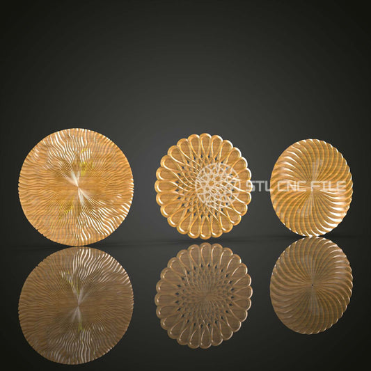 Set of Three Organic Spirals STL Models for CNC, Artistic Wood Carving Designs, Artcam Aspire CNC Files, Nature-Inspired Wall Art, Elegant Home Decor Patterns