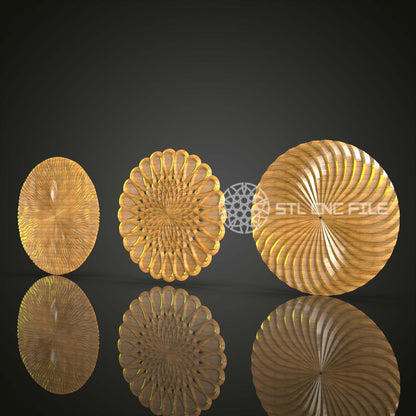 Set of Three Organic Spirals STL Models for CNC, Artistic Wood Carving Designs, Artcam Aspire CNC Files, Nature-Inspired Wall Art, Elegant Home Decor Patterns