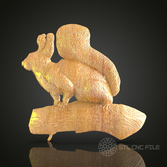Squirrel on Branch 3D STL Model for CNC Router - Artistic Wood Wall Decor, Artcam, Aspire Files