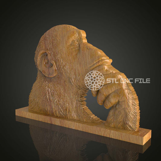Thoughtful Primate - STL Model for CNC Router, ArtcamAspire Wood Art, Unique Wall Decor