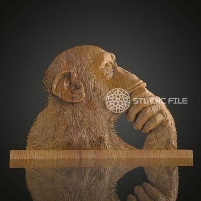 Thoughtful Primate - STL Model for CNC Router, ArtcamAspire Wood Art, Unique Wall Decor