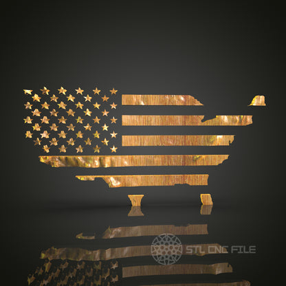 USA Map with Stars and Stripes STL Model for CNC Router Engraver, Wall Decor Artcam Aspire CNC Files