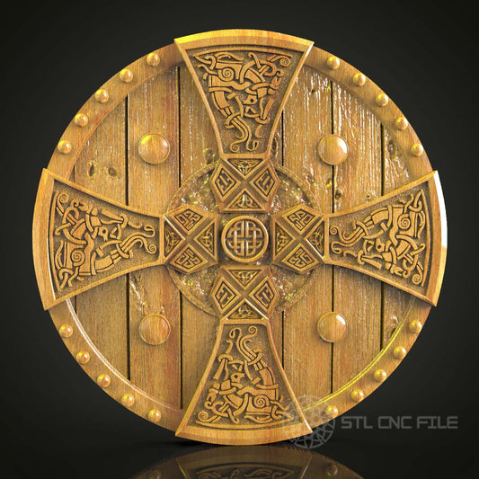 Viking Shield STL Model - CNC Router Engraving Files, Artcam & Aspire Compatible, Wood Art for Wall Decor, Norse-Inspired Digital CNC Patterns