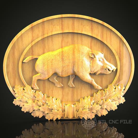 Wild Boar Wood Carving STL Model for CNC Routers, Artcam Aspire Engraving Files, Forest Themed Wall Decor, Rustic Wildlife Art Download