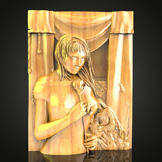 Medieval Maiden with Dragon 3D Relief Model for CNC – Fantasy Art Wood Carving
