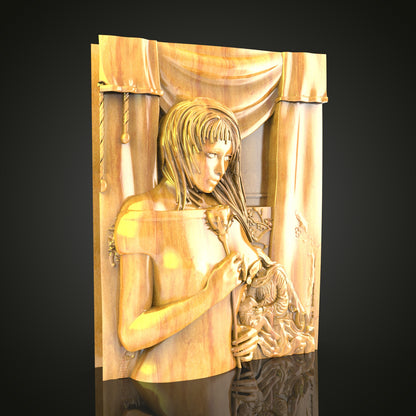 Medieval Maiden with Dragon 3D Relief Model for CNC – Fantasy Art Wood Carving