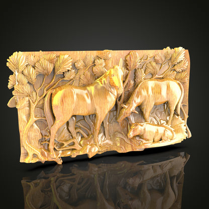 Forest Wildlife Scene STL Model for CNC, Artcam, Aspire – Deer and Trees Wall Art